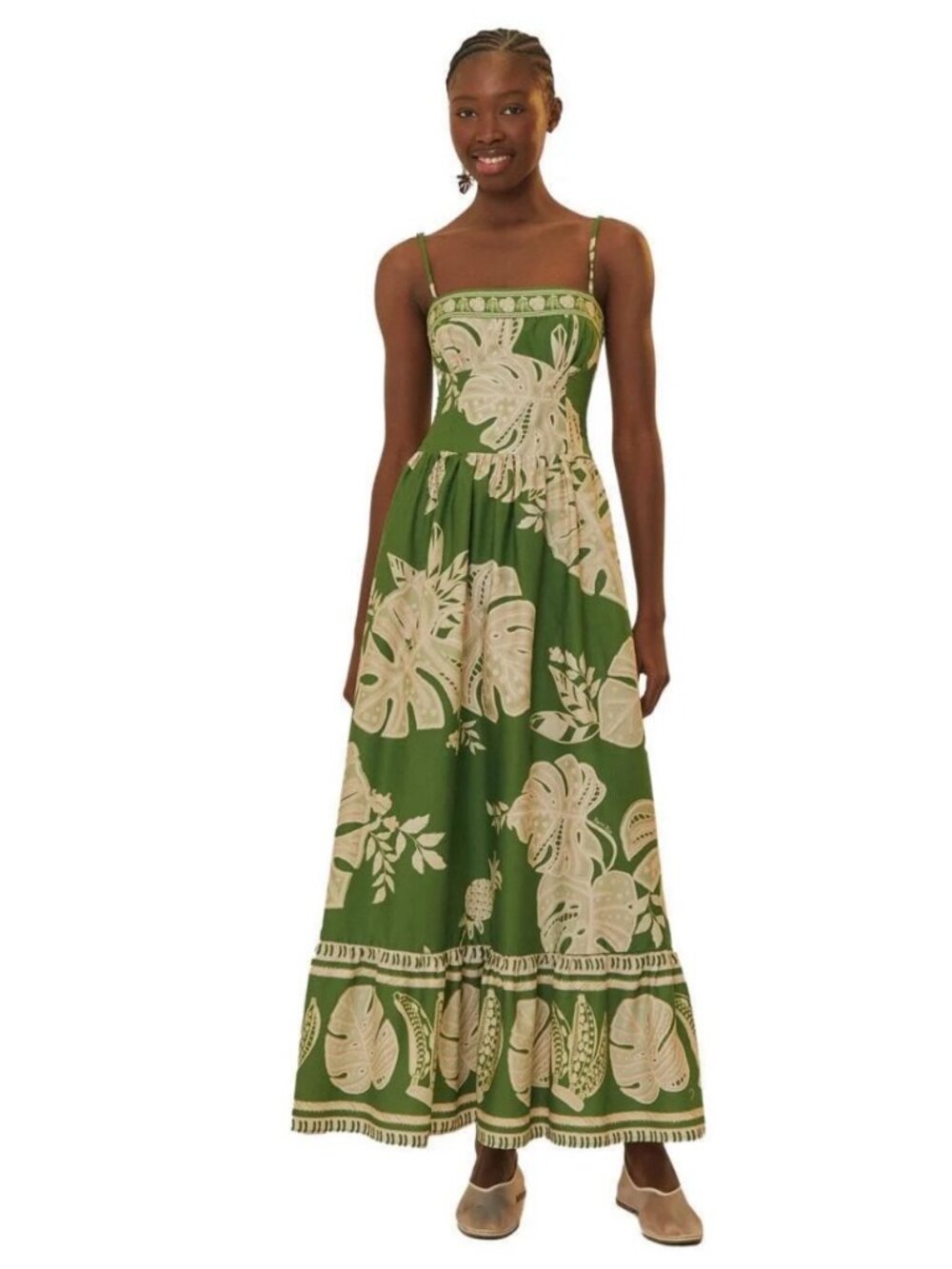 Farm Rio Green Maxi Lace Leaf Dress Size XL